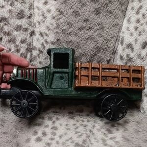 Antique Green and Brown Cast Iron Toy Truck